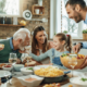 Family gathering around the table during the holidays laughing